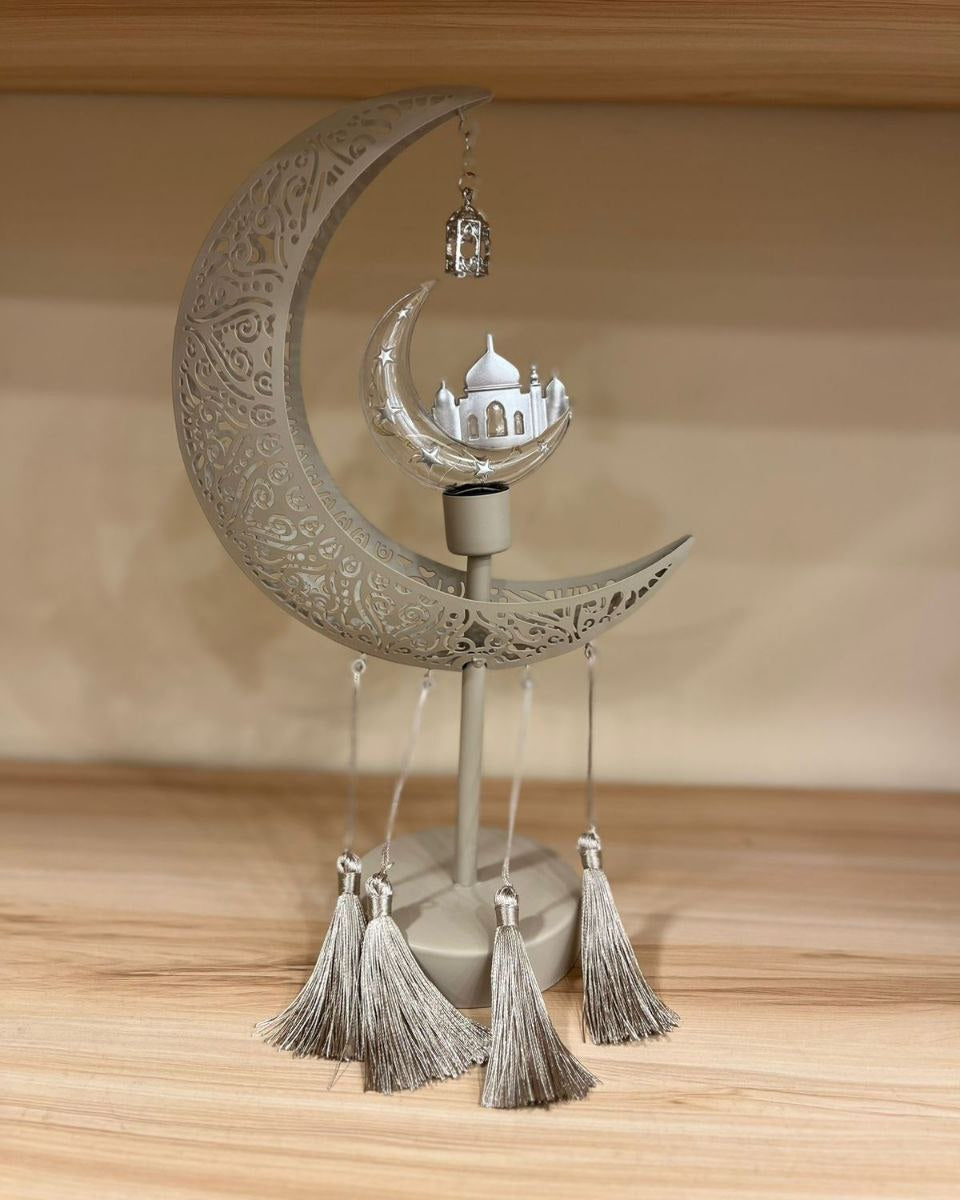 Elegant Glowing Ramadan Crescent – Modern Beige Decor Masterpiece
