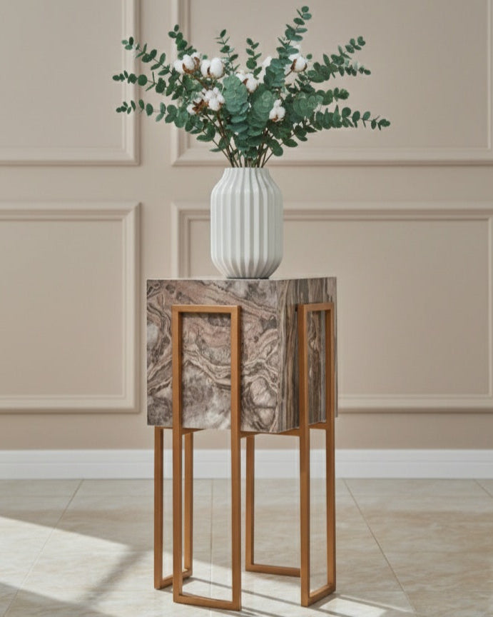 Gold Stand Creamy beige glossy plant pot (2 Sizes Available) Alike Marble