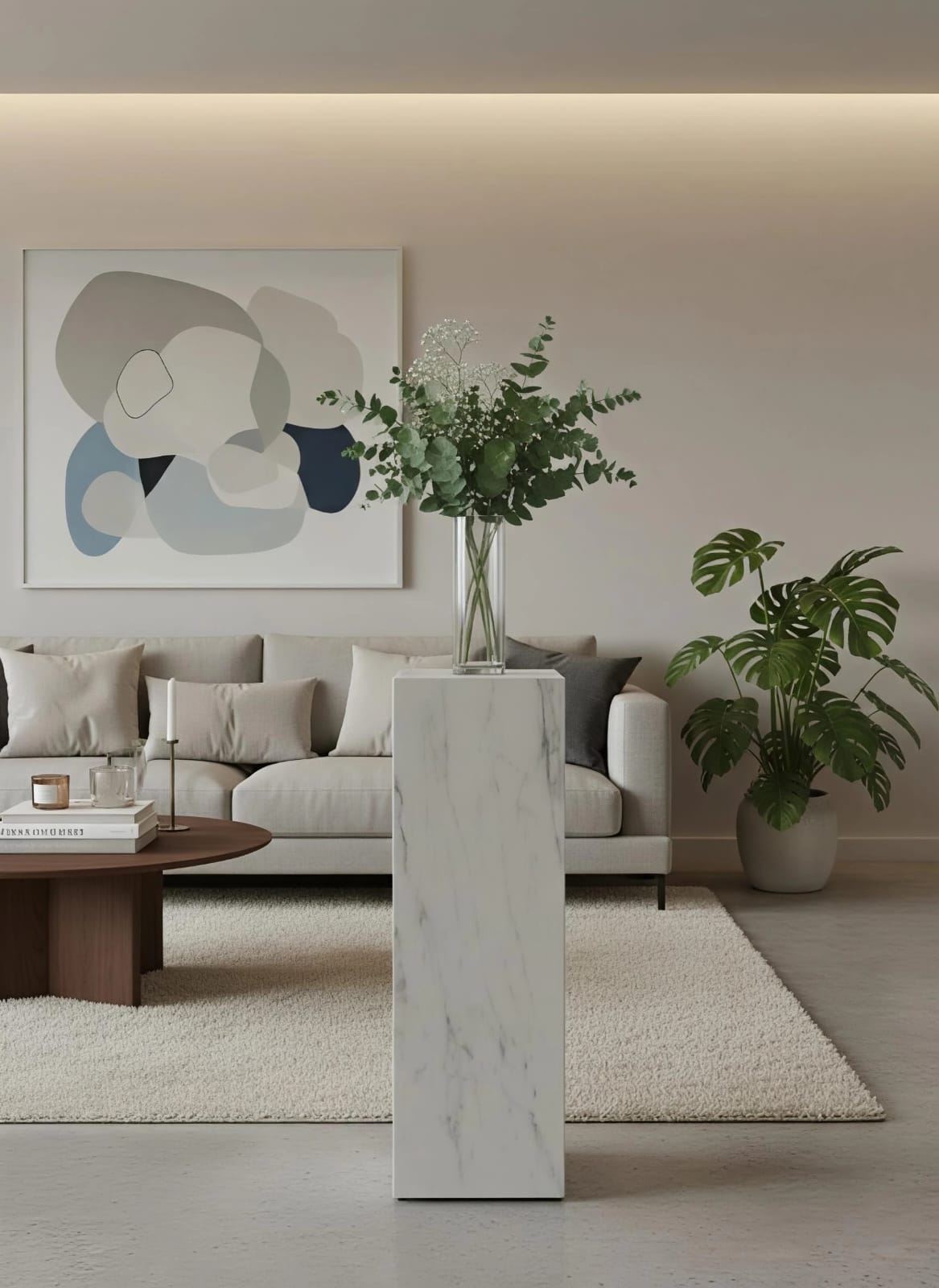 White Grey Pedestal ( available 3 sizes) Marble-Like