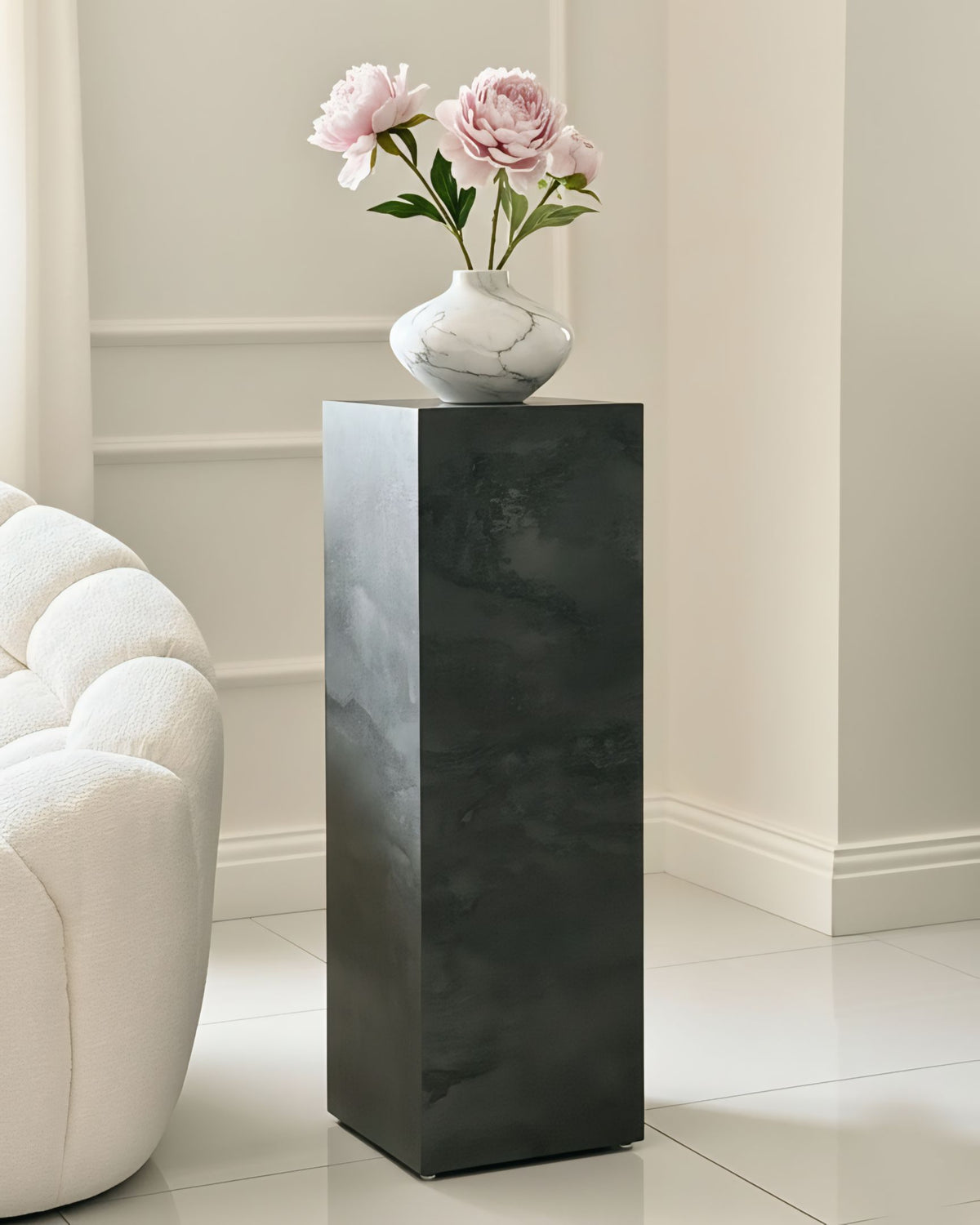 Charcoal black Pedestal ( available 3 sizes) Marble-Like