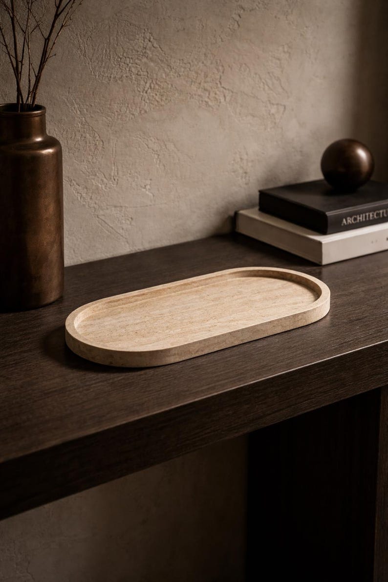 Travertine Minimalist Tray | Earthy Organic Luxury (Two Sizes )
