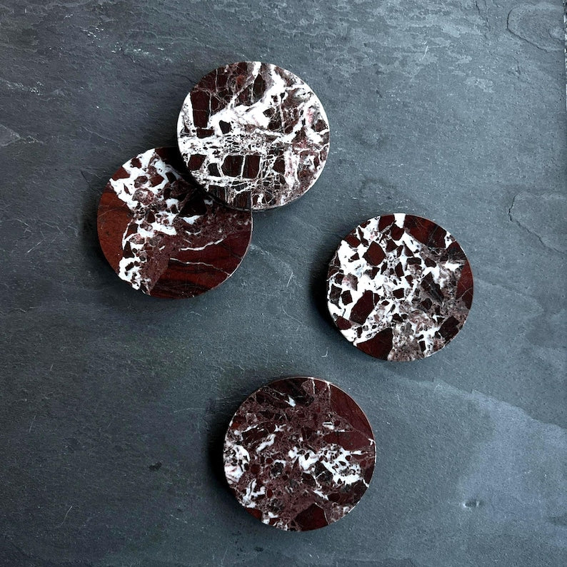 Rosso Levanto Elegance: Handcrafted Marble Coasters
