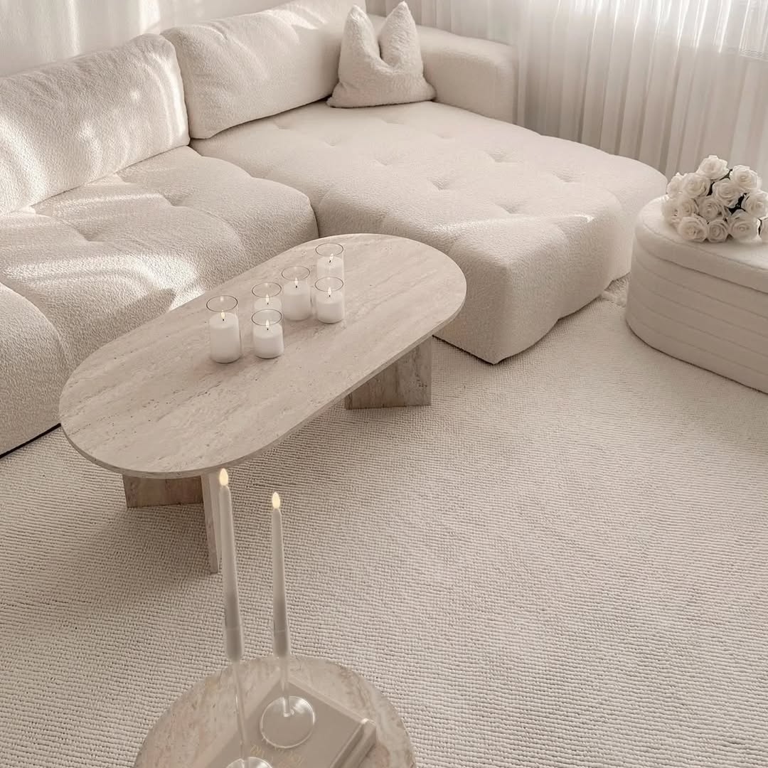 Modern Minimalist Travertine Table