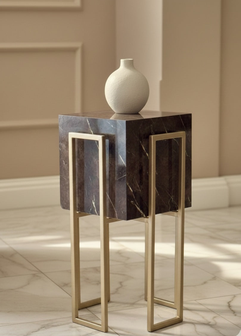 Gold Stand brown plant pot (2 Sizes Available) Alike Marble