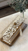 Artisanal Wood & Acrylic Tray with Arabic Motif - Elegant Hospitality Decor