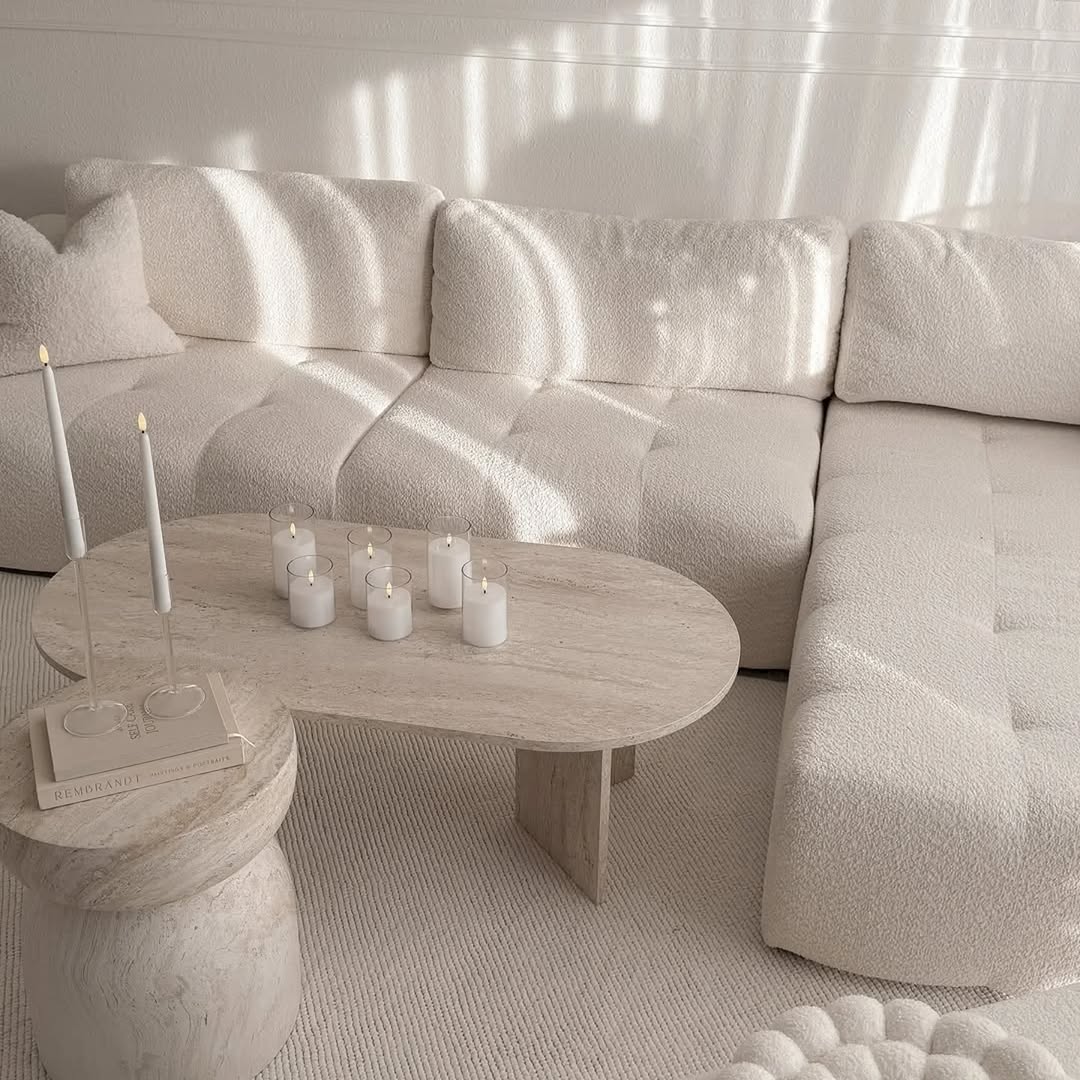Modern Minimalist Travertine Table