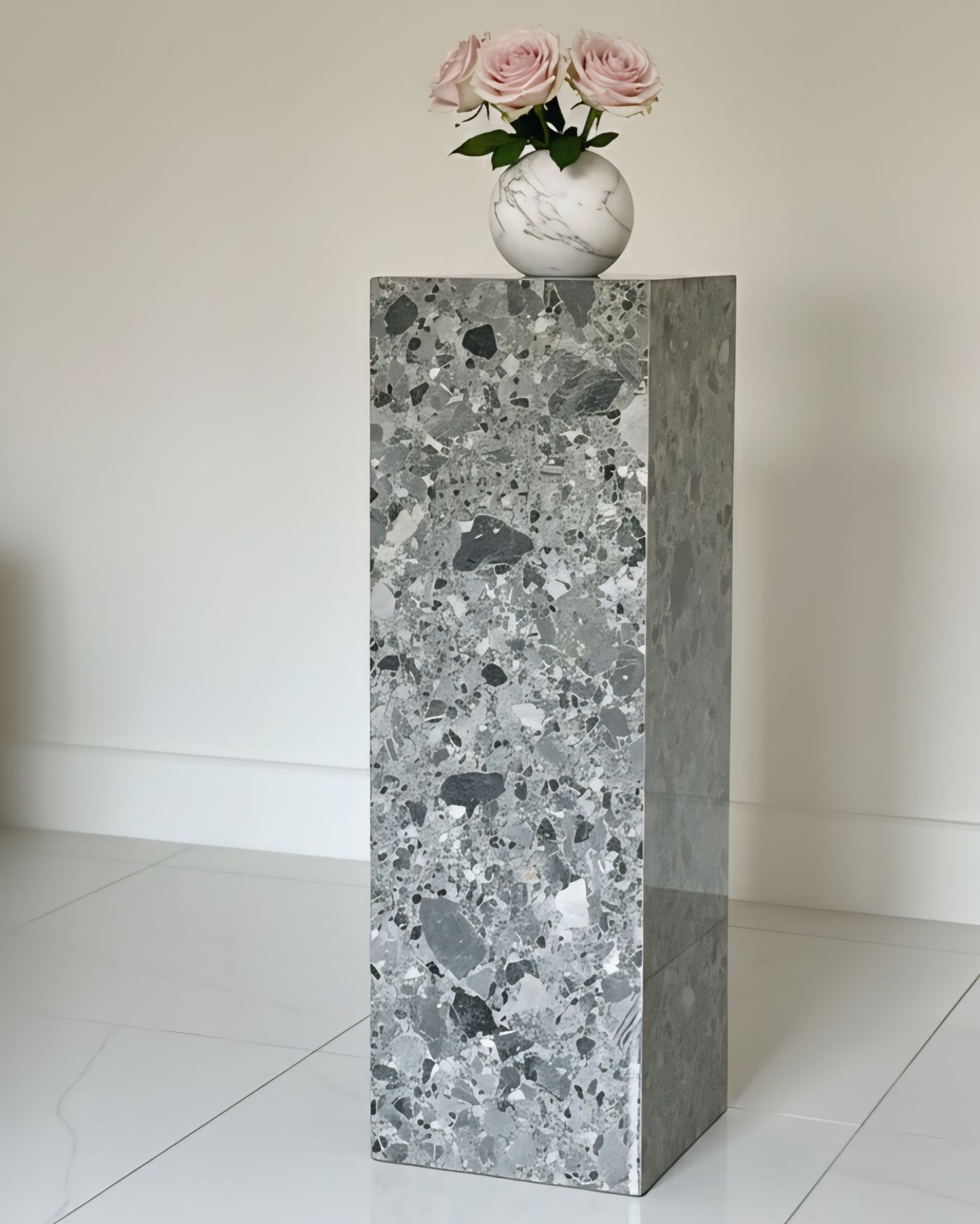 Grey Glossy Pedestal ( available 3 sizes) Marble-Like
