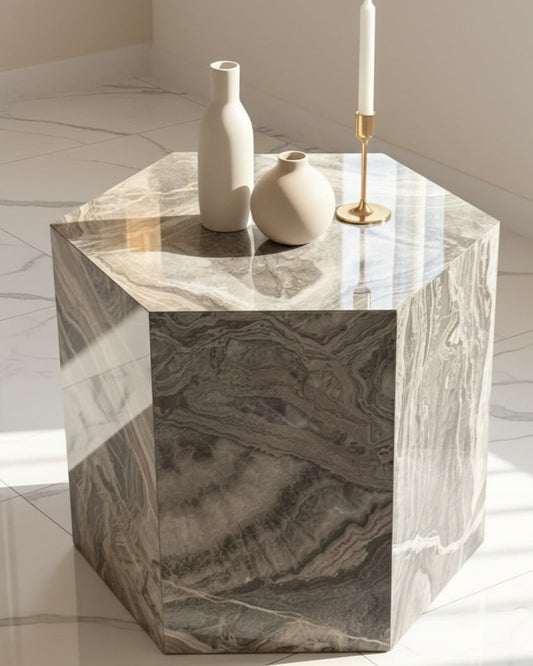 Creamy beige Marble Alike Table ( Available in 2 Sizes )