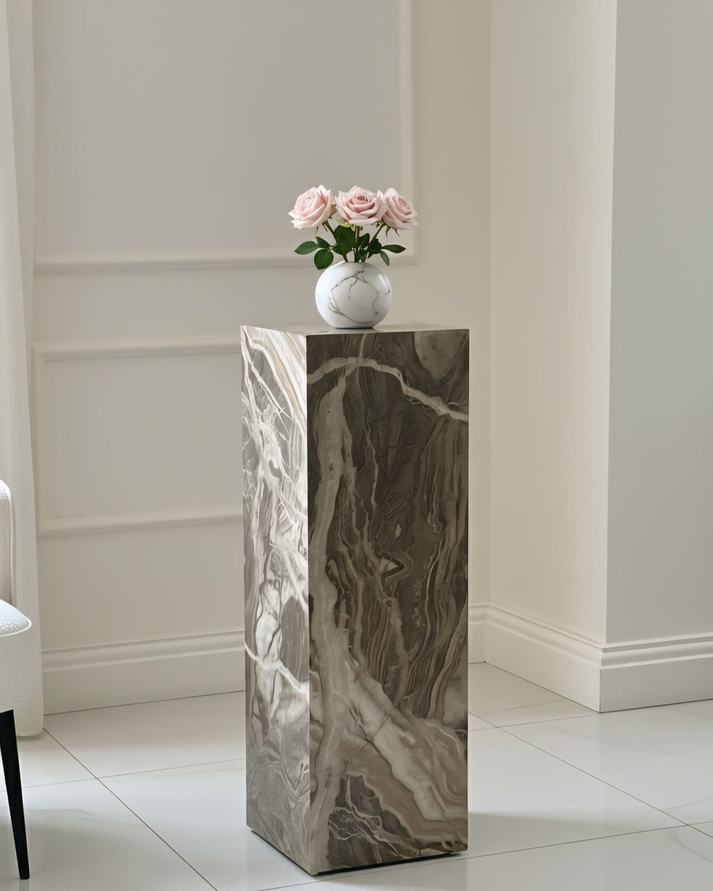 Creamy beige Glossy Pedestal ( available 3 sizes) Marble-Like